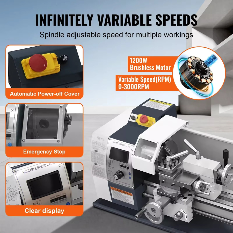 SIHAO Metall-Drehmaschine mit 1200W Leistung, variable Geschwindigkeit, LED-Display und Bürstenmotor für Hobby-DIY-Kleinwerkstätten - Bild 2