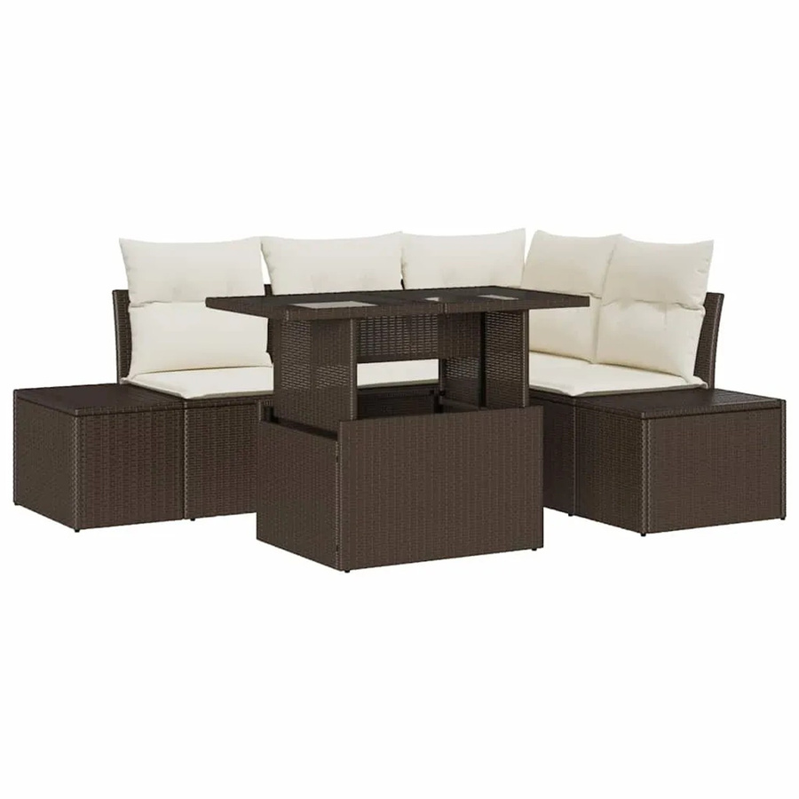 vidaXL 5-tlg. Garten-Sofa-Set aus Poly Rattan in Braun mit integriertem Stauraum und Polstern - Bild 2