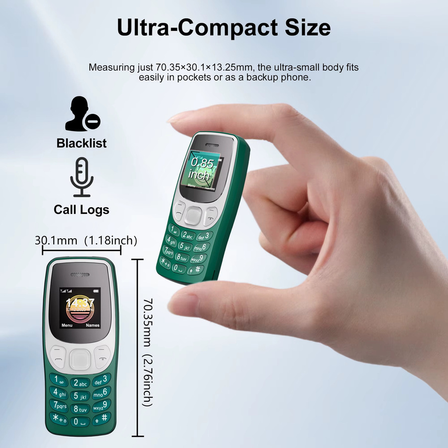 SERVO BM80 Mini-Mobiltelefon 2G GSM in Schwarz mit 2 SIM-Kartenslots und automatischer Anrufaufzeichnung - Bild 3