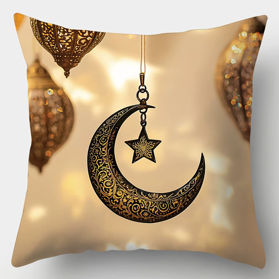 ZZN Kissenbezug mit Ramadan-Aufdruck in Orientalischem Design mit Mond, Sternen und Teekanne, quadratisch, Breite: 45 cm, Höhe: 45 cm - Bild 3