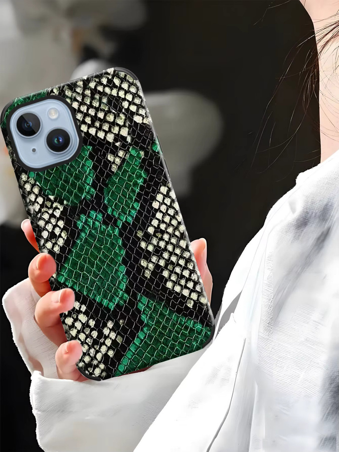 Handyhülle mit Schlangenmuster und Texturaufdruck in Grün für iPhone 17 16 15 14 13 12 11 - Bild 3