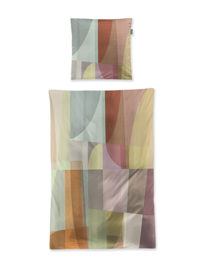 Irisette Wave Mako-Satin Bettwäsche Karo in Oliv, Beere und Sand, B/H: 135 x 200 cm mit Kissenbezug 80 x 80 cm - Bild 1