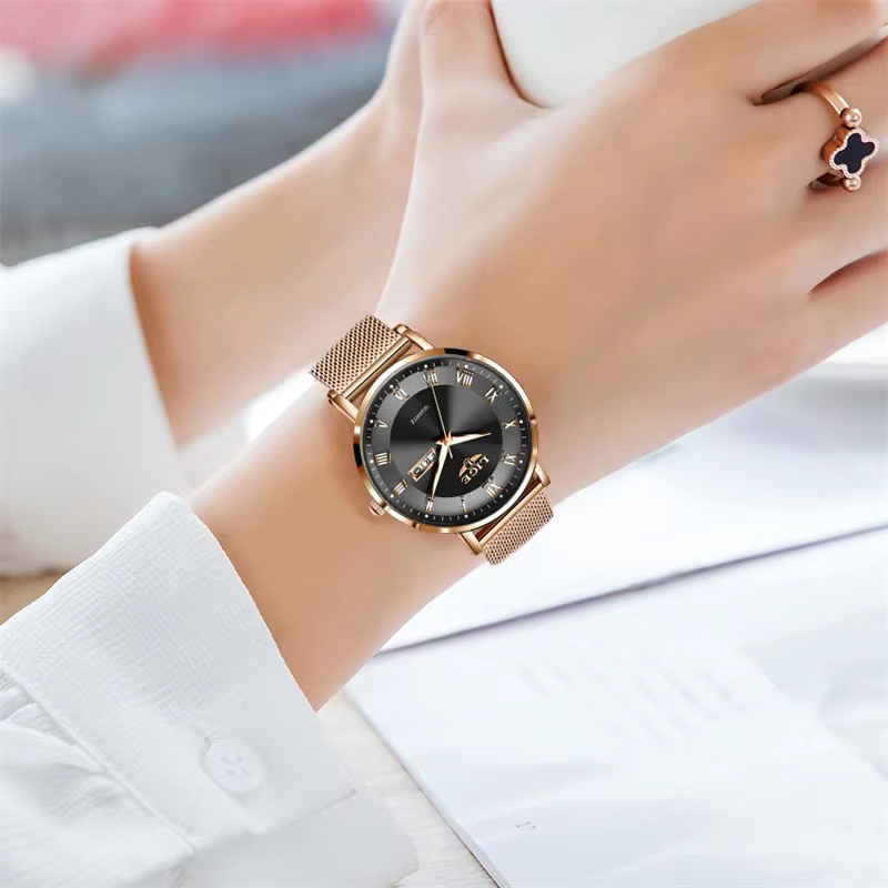 Lige Armbanduhr Quarz, Milanaise, Schwarz, Roségold, Damen - Bild 5