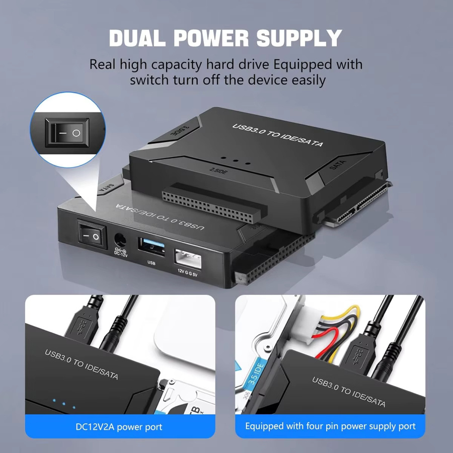 Congdi USB 3.0 SATA-Adapter für 2,5 und 3,5 Zoll SSD und HDD in Schwarz - Bild 4