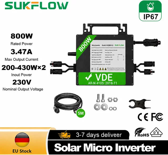 Sukflow Solar-Wechselrichter 800 W/2400 W Plug-and-Play DC-zu-AC-Stromwandler für Solarpanels im Außenbereich - Bild 1