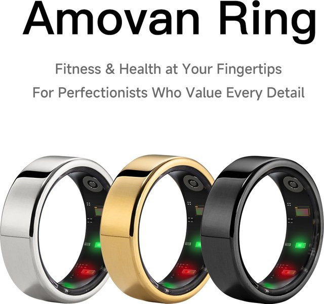 Amovan Nova Smart Ring Unisex in Schwarz mit GPS, Herzfrequenz-, Blutsauerstoff-, Schlaf- und Temperaturüberwachung - Bild 1