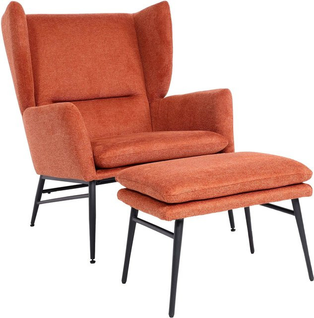 MCW Lounge-Sessel mit Ottomane L62 in Terracotta-Braun aus Stoff - Bild 1