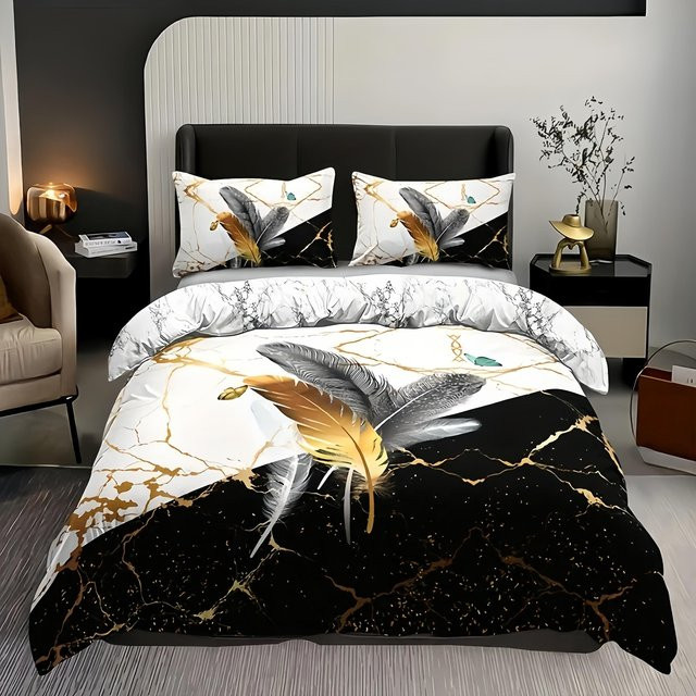 Bettbezug-Set Binchi Outdoor Product mit Marmor-Federdruck in Weiß, B/H: 220 x 240 cm - Bild 1
