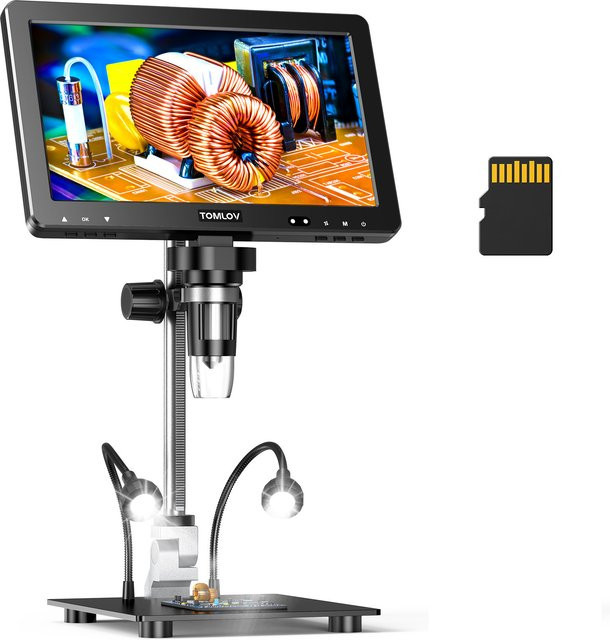 TOMLOV Digitalmikroskop DM9 Max mit 10,1 Zoll HDMI LCD Bildschirm, 20MP HD IPS Display und 10 einstellbarer Vergrößerung in Schwarz - Bild 1