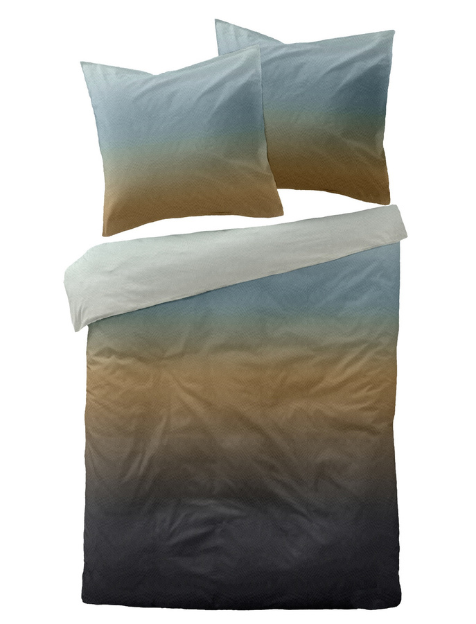 Dormisette Mako Satin Bettwäsche mit Streifenverlauf in Silber, Blau und Grün, bestehend aus Bettbezug und Kissenbezug, Baumwolle, B/H: 155 x 220 cm und 80 x 80 cm - Bild 1