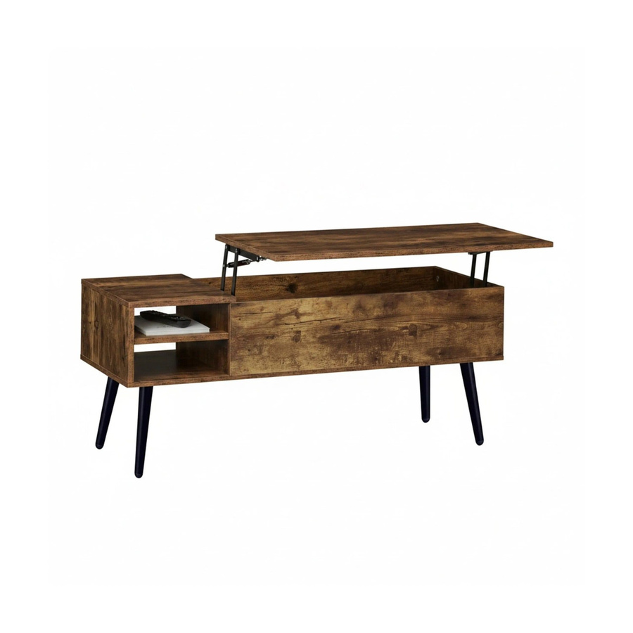 Relaxdays Couchtisch im Industrial-Design aus Holzwerkstoff und Eisen in Braun und Schwarz mit höhenverstellbarer Lift-Funktion und Stauraum, B/T/H: 100 x 40 x 46 cm - Bild 2