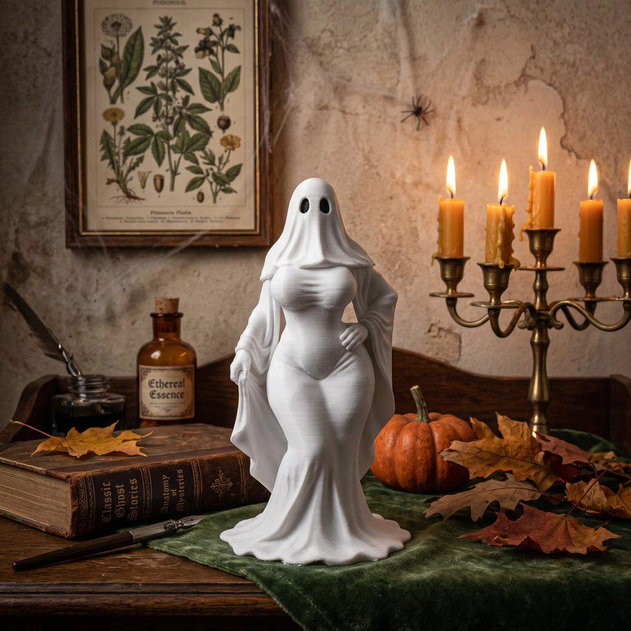 J BIRD Geistermädchen-Ornament aus Keramik in Weiß, gotische Sammlerfigur für Halloween und Schreibtischdekoration - Bild 3