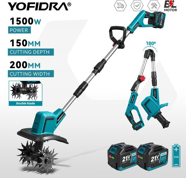 YOFIDRA Elektrischer Vertikutierer 1500W Bodenfräse und Rasenmäher für Makita LXT Akkus - Bild 1