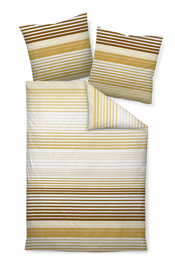 Janine J.D. Mako-Satin Bettwäsche mit Kissenbezug in Gelb Bernstein Streifen, B/H: 200 x 200 cm und 80 x 80 cm - Bild 1