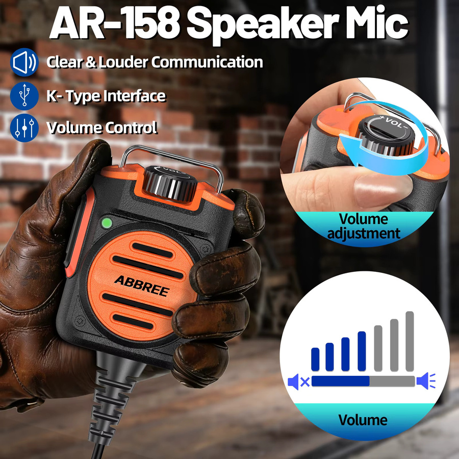ABBREE AR-158 Walkie Talkie 2-poliges Lautsprechermikrofon in Schwarz mit einstellbarer Lautstärke für Baofeng UV-5R BF-888S UV-5RH 21 PRO DM-1701 AR-152 HAM Radio - Bild 5