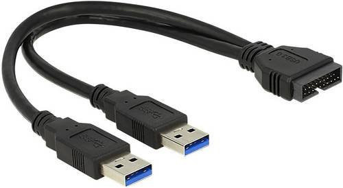 Delock USB 3.2 Gen 1 Adapter von USB Pfostenstecker auf 2x USB-A Stecker, Schwarz - Bild 1