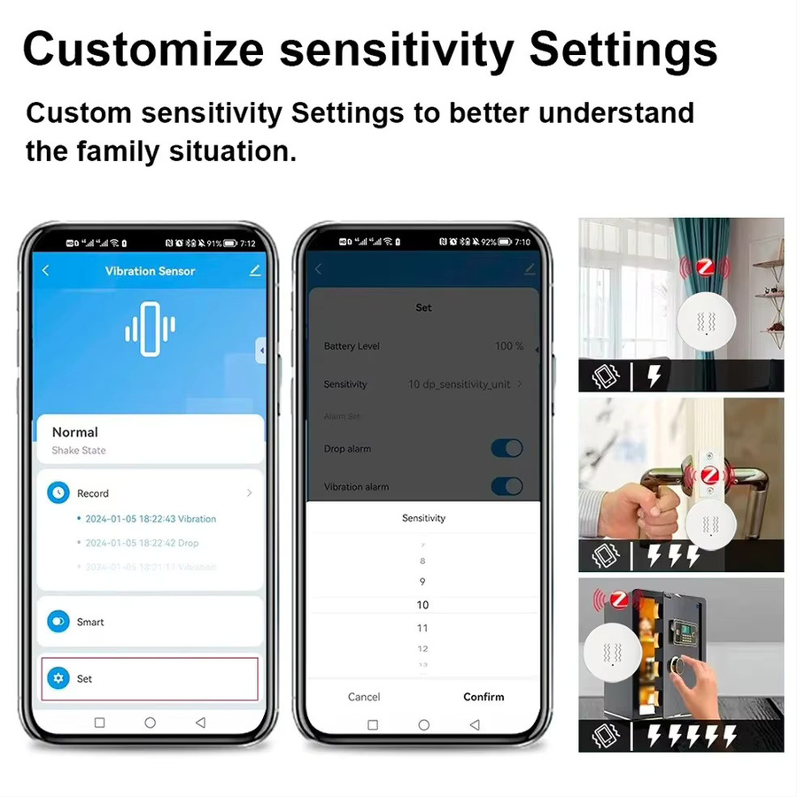 Tuya Zigbee Vibrationssensor in Weiß mit Echtzeit-Bewegungs- und Aufprallalarm via Smart Life App - Bild 2