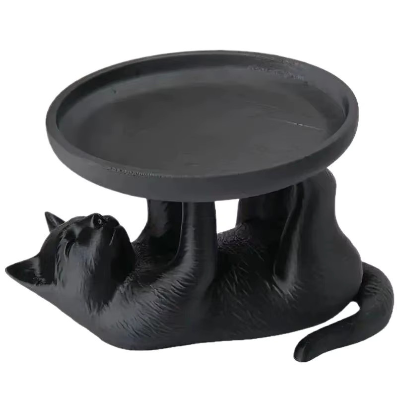ZYAS Schmucktablett mit Katzen-Design, rundes 3D-gedrucktes Tablett aus Kunststoff, Schwarz - Bild 5