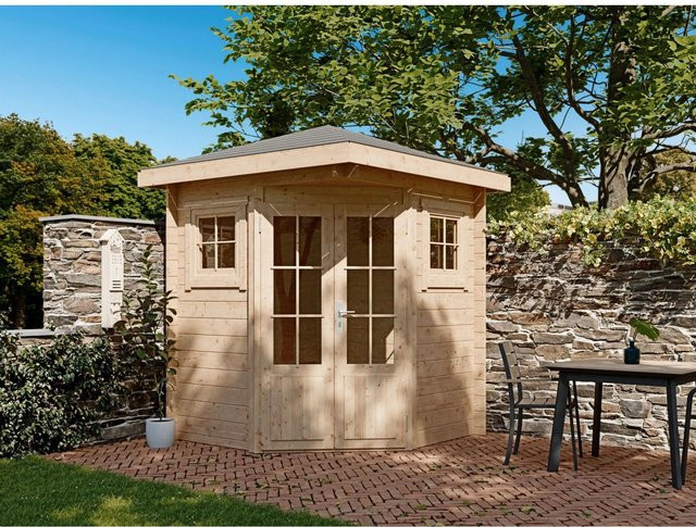 Fjordholz Gartenhaus Evelyn 1A als 5-Eck Log Cabin in modernem Design, farblos imprägniert - Bild 1