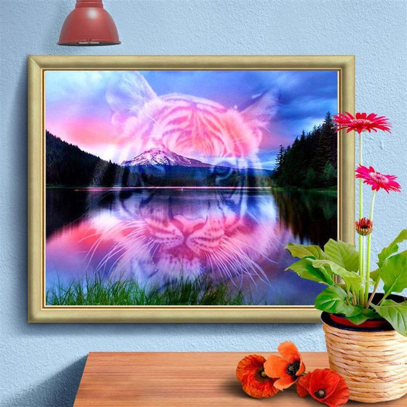FIYO Diamond Painting 5D Tiger Mosaik Set als DIY Tier Stickerei zur Wanddekoration, mehrfarbig, B: 30 cm, H: 20 cm - Bild 1
