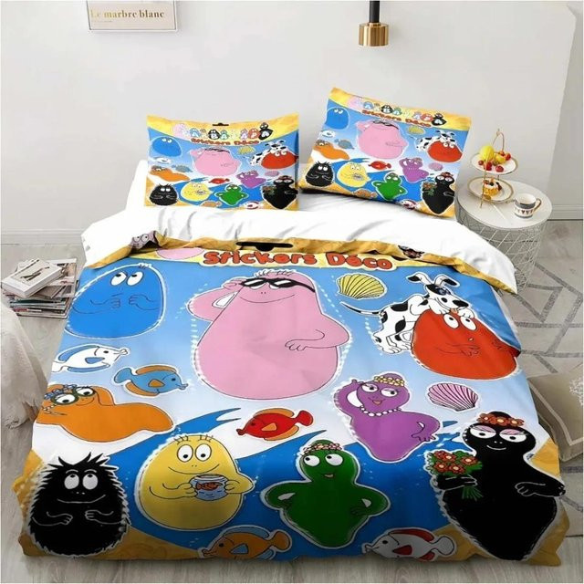 Barbapapa 3D Cartoon Bettwäscheset aus Mikrofaser mit Bettbezug und Kissenbezügen, Mehrfarbig, B/H: 140 x 210 cm - Bild 1