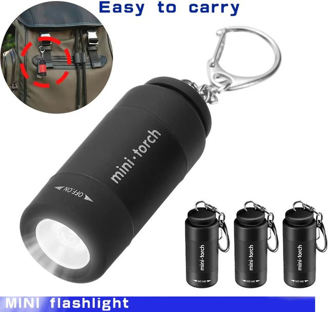 KDULIT Mini-Schlüsselanhänger-Taschenlampe, wiederaufladbare USB-LED-Laterne in Schwarz für Outdoor und Camping - Bild 1