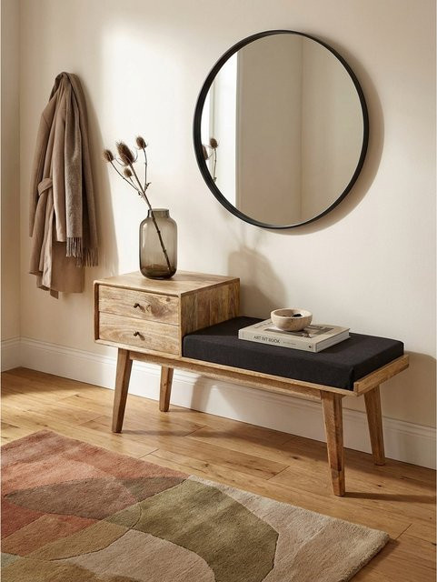 Sitzbank von KADIMA DESIGN aus Stoff und Massivholz in Schwarz im Retro-Stil mit Stauraum, B/T/H: 120 x 65 x 40 cm - Bild 1