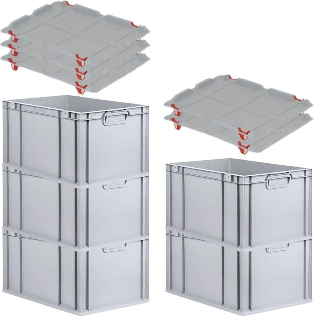 PROREGAL SparSet 5x Eurobox NextGen Grip mit Auflagedeckel in Grau, 65 Liter, H x B x T: 32 x 40 x 60 cm, mit verstärkten Wänden und roten Schiebeschnappverschlüssen - Bild 1
