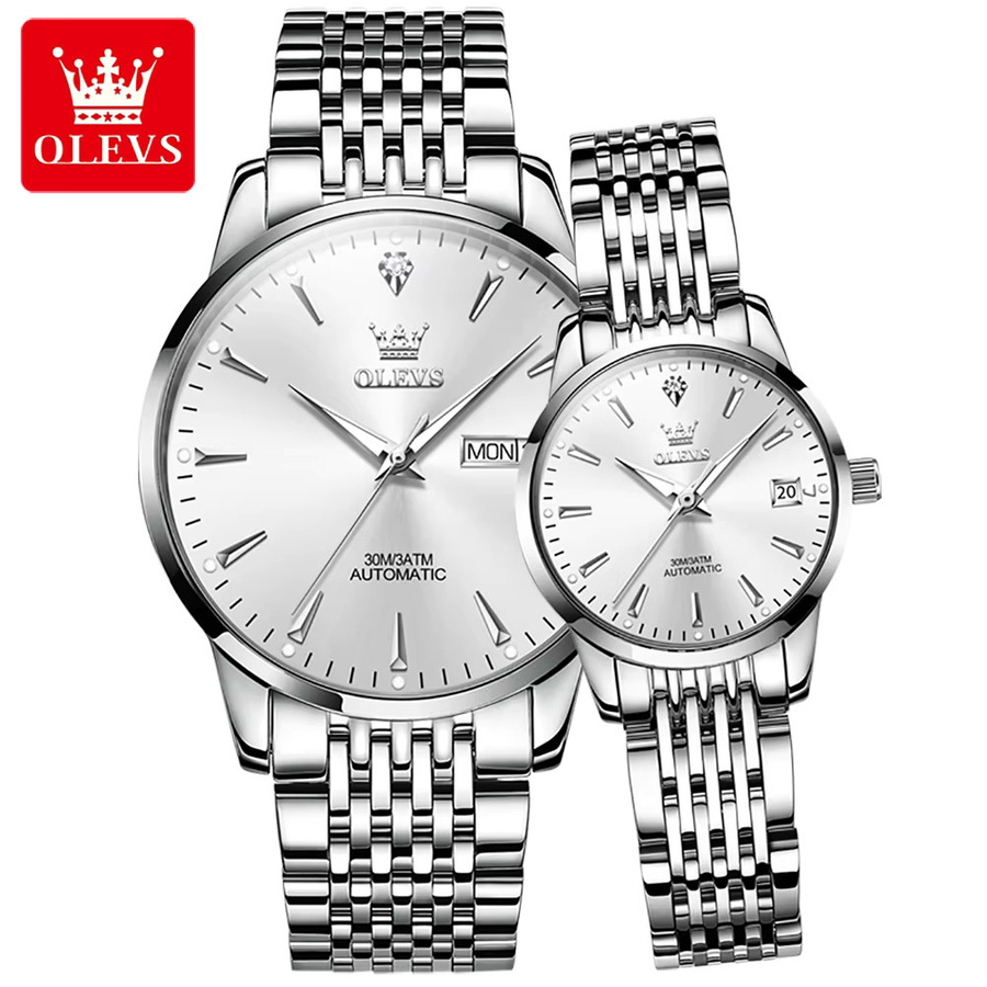 OLEVS Armbanduhr Automatik, Edelstahl, Silber, Weiß, Unisex - Bild 2