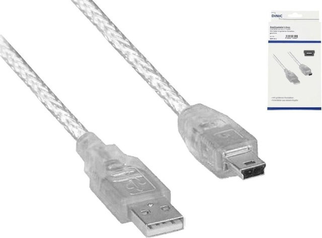DINIC USB-A 2.0 auf 5-Pin Mini USB Kabel, transparent, Länge: 2 m - Bild 1
