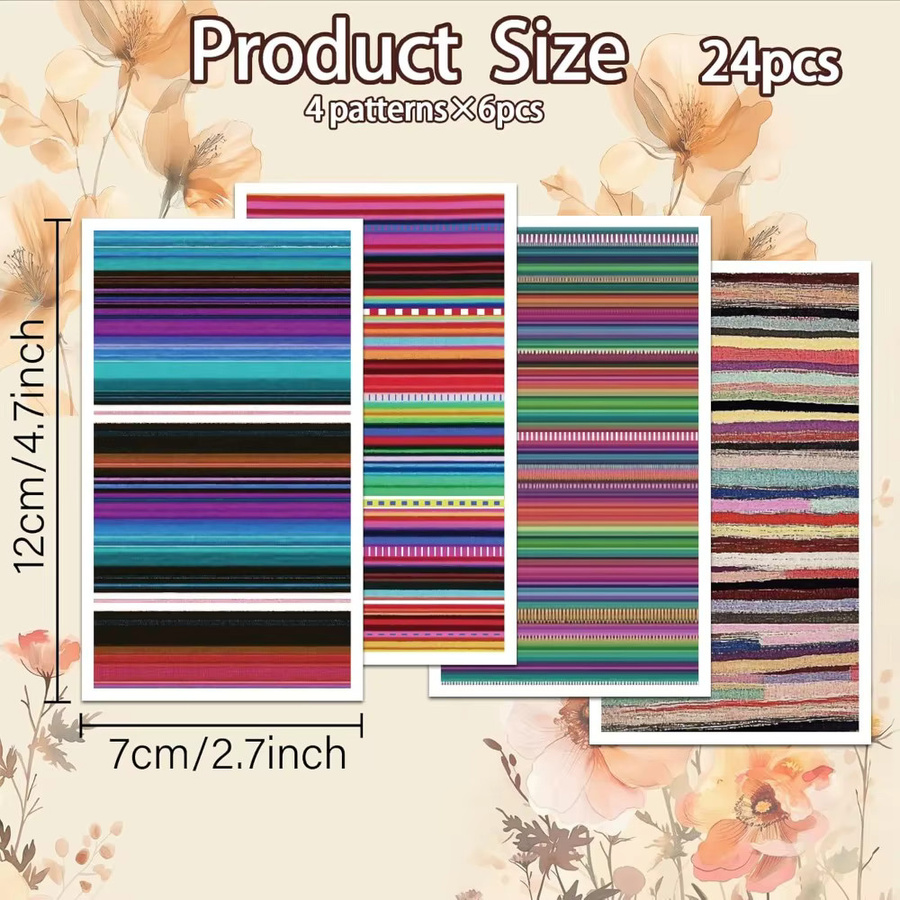 24 Stück Mexikanisches Regenbogen-Ton-Transferpapier in 4 Designs, Vintage-Transferblätter für Polymer, Mehrfarbig - Bild 2