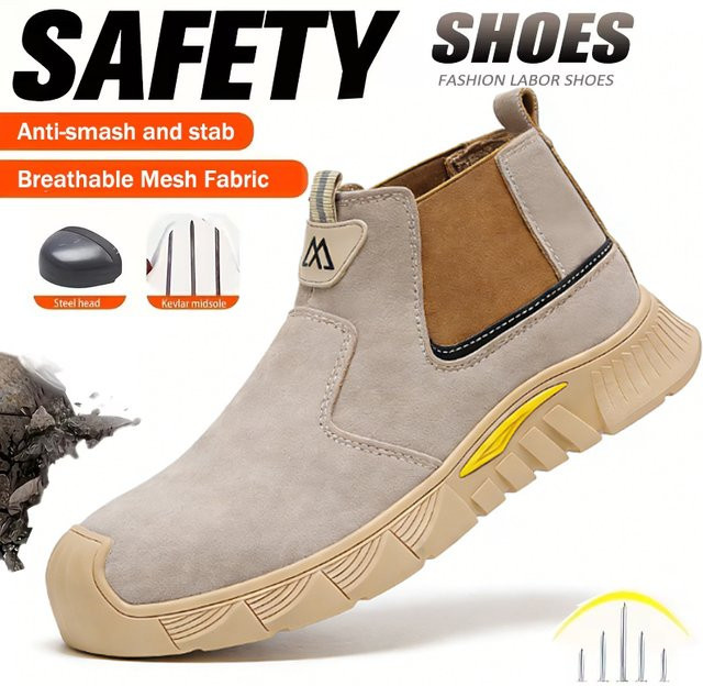 QUELERK Sicherheitsschuhe für Herren mit Stahlkappe in Beige, antistatisch und durchtrittssicher - Bild 1