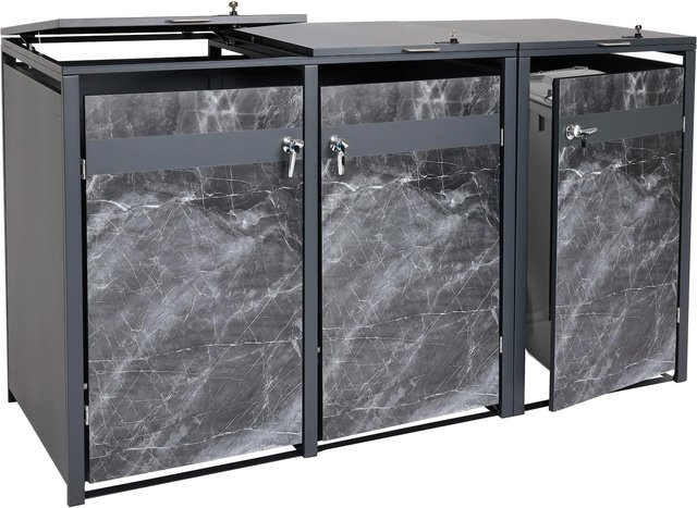 MCW 3er Mülltonnenverkleidung J82 Mülltonnenbox aus Metall in Anthrazit mit dunkler Marmor-Optik B/H/T: 200 x 117 x 80 cm - Bild 1