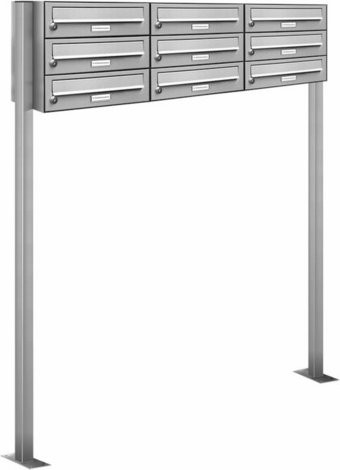 AL Briefkasten Freistehendes Briefkasten-System für 9 Parteien in Silber, B/H/T: 122,9 x 150 x 27,5 cm - Bild 1