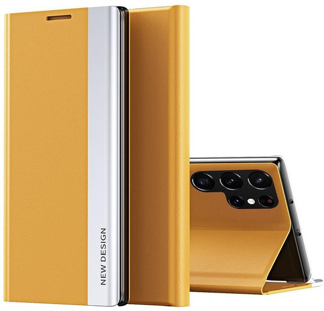 Leder Klapphülle Portemonnaie Handyhülle für Samsung Galaxy S25 Ultra S24 S23 S22 S21 Serie mit Stoßfestem Ständer in Gelb - Bild 1