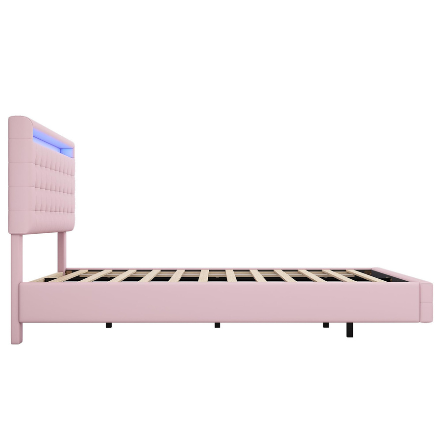 Flieks Polsterbett in Rosa mit LED-Umgebungslicht, höhenverstellbarem Kopfteil und Fernbedienung, Floating Design, B/T/H: 203,5 x 143,5 x 112 cm - Bild 2
