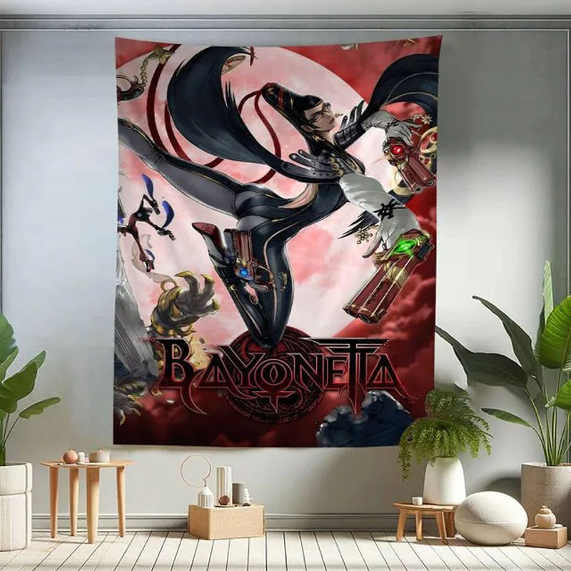 Bayonetta Wandteppich mit Mandala-Porträt im Bohemian-Stil, mehrfarbiger Textil-Wandbehang in Hochformat - Bild 1