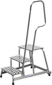 Krause Montagetritt aus Aluminium mit Handlauf und Fahrrollen, 3 Stufen, Silber, Höhe: 0,6 m - Bild 1