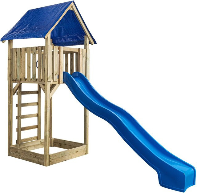Intergard Holzschaukel Spielturm Suzy mit Rutsche aus Kiefer, blau/mehrfarbig, B/T/H: 297 x 121 x 121 cm - Bild 1