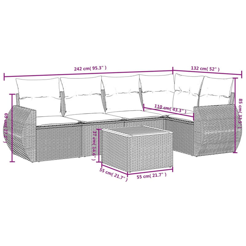 Vidaxl Gartenmöbel-Set aus Polyrattan und Akazie mit Kissen, 6-teilig, Grau - Bild 3