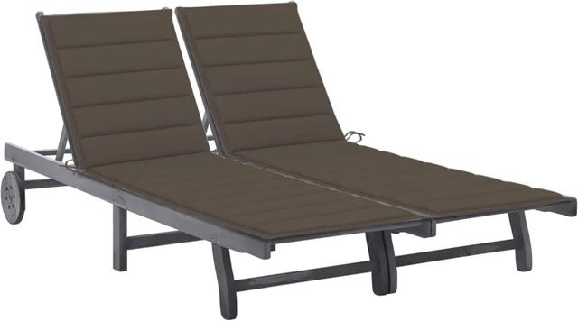 vidaXL 2-Personen-Sonnenliege aus Akazien-Massivholz mit wetterfester Auflage in Grau und Taupe - Bild 1