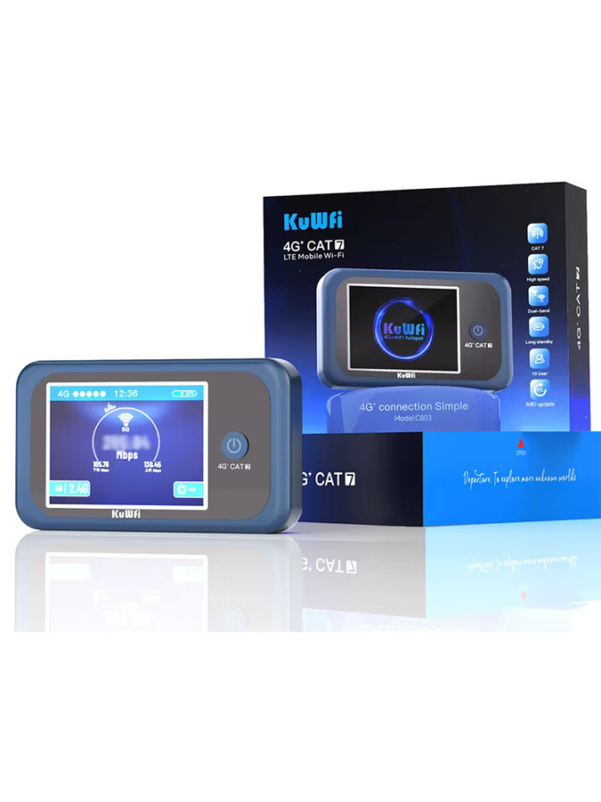 KuWFi CAT7 4G LTE Router mit 1200 Mbit/s, tragbares Reise-Mobilmodem mit 3000 mAh Akku und USIM-Steckplatz für bis zu 10 Benutzer - Bild 7
