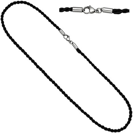 Colfem Halskette, Nylonkordel, schwarz, 45 cm, Edelstahl, Unisex - Bild 1