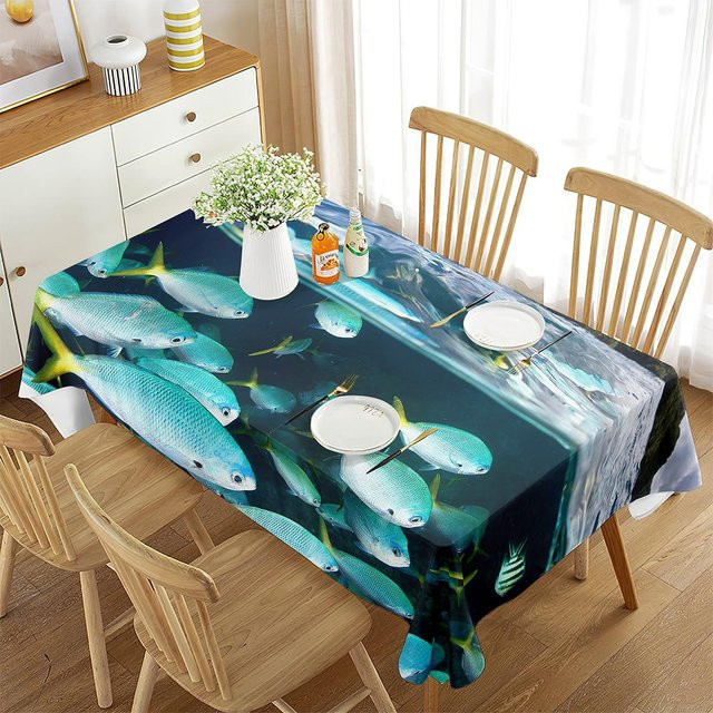 Tischdecke mit Ozean-Unterwasserwelt-Muster von Fancy Style Studio, Blau, B/H: 120 x 60 cm - Bild 1