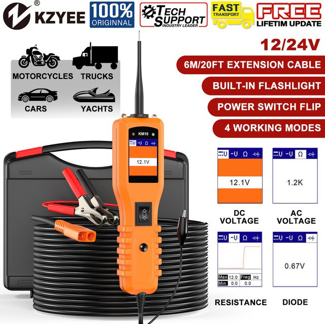 KZYEE KM10 Stromprüfer Auto-Schaltkreistester 12V/24V Kfz-Elektrodiagnosegerät mit 40M Kabel in Orange - Bild 1