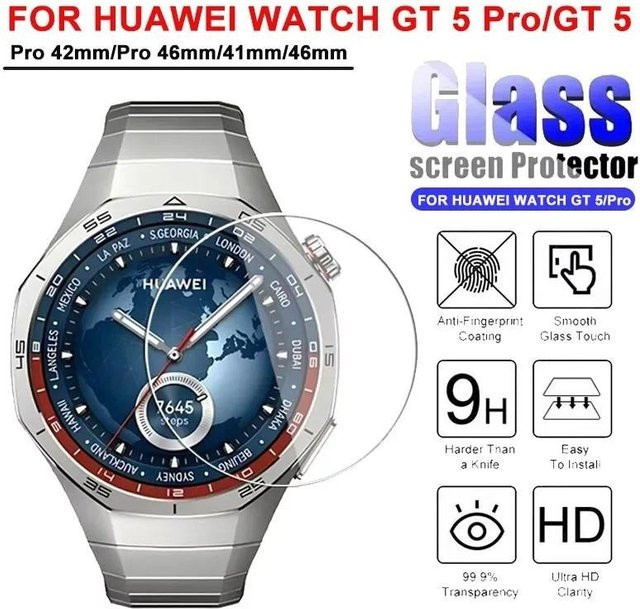5 Stück gehärtete Vollbildschutzfolien aus Glas für Huawei Watch GT 5, GT5 Pro (46 mm, 42 mm, 41 mm), transparent, kratzfest - Bild 1