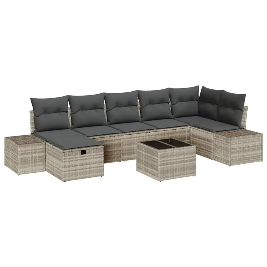 vidaXL Garten-Sofa-Set aus Polyrattan in Hellgrau, 8-teiliges Lounge-Set mit Kissen für Terrasse und Garten - Bild 2