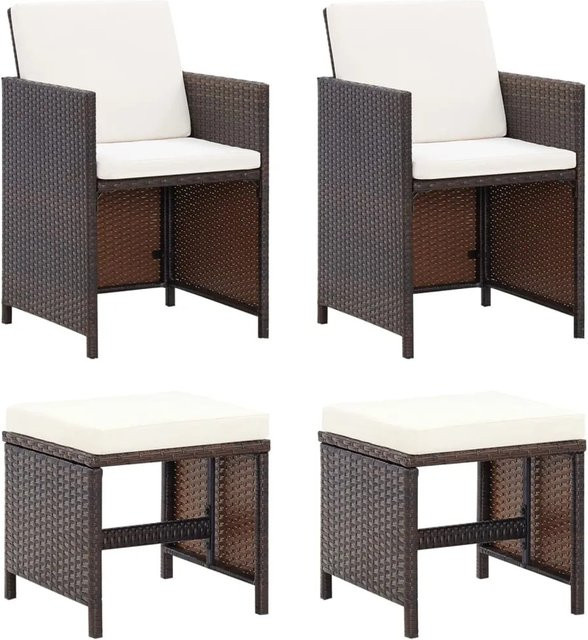 vidaXL 4-tlg. Gartenmöbel Set aus Poly Rattan und Stahl in Braun und Cremeweiß - Bild 1