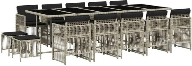 vidaXL 15-tlg Garten-Essgruppe aus Poly Rattan mit Kissen in Anthrazit und Hellgrau - Bild 1