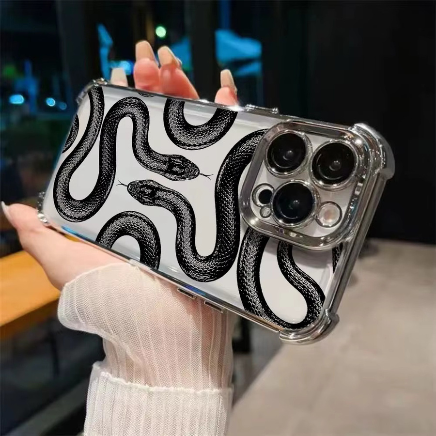 Luxuriöse Vintage-Handyhülle mit schwarzer Schlangenbeschichtung für iPhone 11 bis iPhone 16 Pro Max mit Airbag-Schutz, Farbe: Schwarz - Bild 2